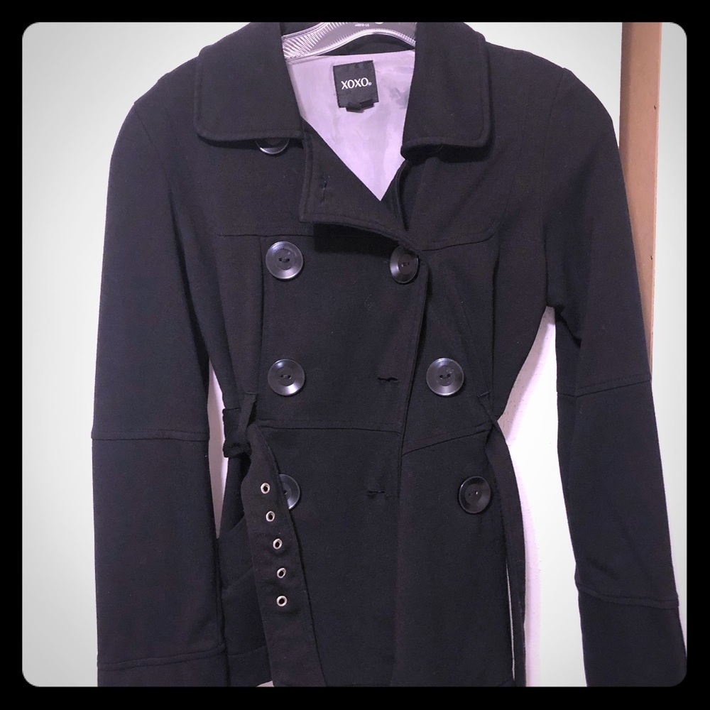 XOXO black peacoat with belted waist buckle